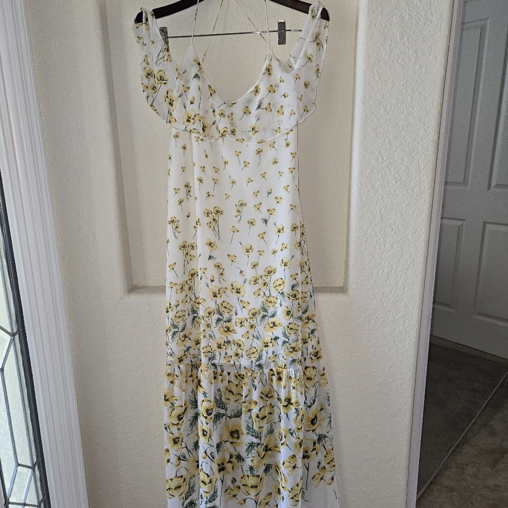 Zara White and Yellow Floral Maxi Dress
